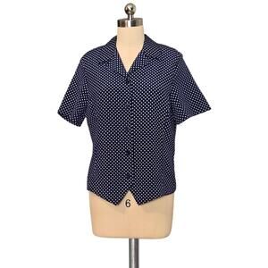 Patriotic Vintage 80's 90's JOAN LESLIE Navy Blue Star Star Print Blouse Top 12